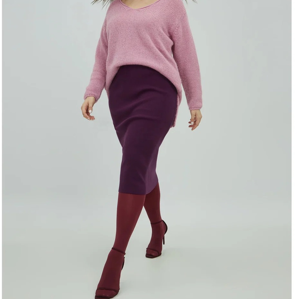 18 Purple aline skirt with split in back and belt detail on waist